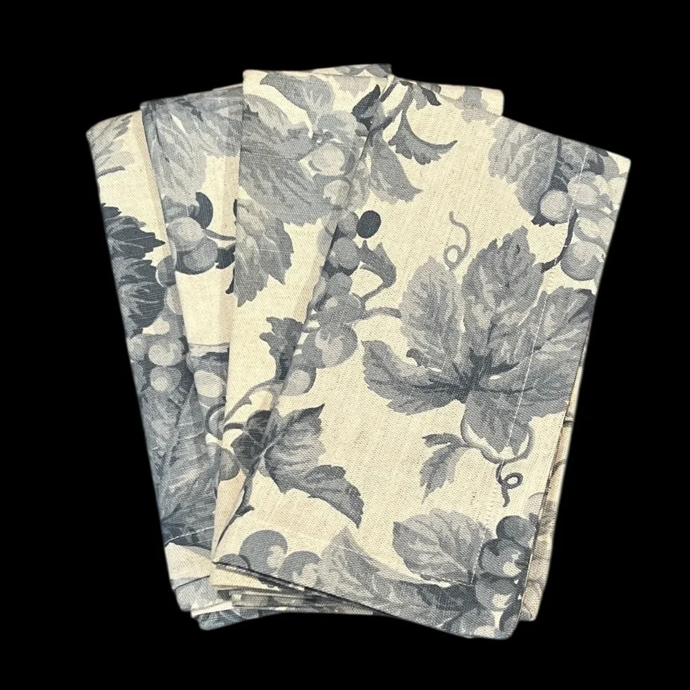 Williams Sonoma Toscana Grapes Blue Gray Linen Cotton Napkins 20” Made in Italy